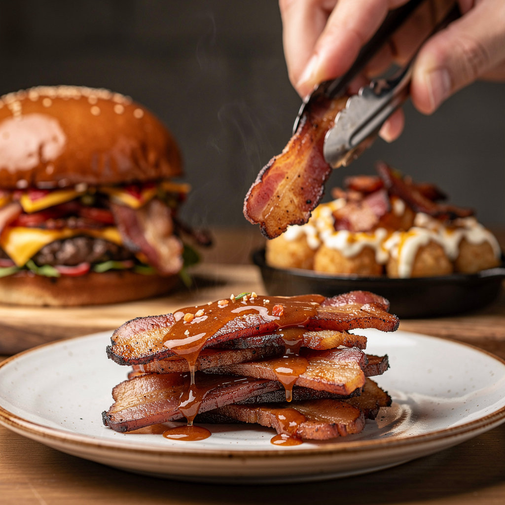 Featured bacon dishes at Smash Bacon National City including smash burgers and breakfast platters
